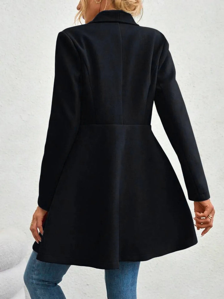 Women's Autumn Winter Yellow Woolen Coat Elegant Lapel Double Button Slim Fit Mid-Length Overcoat Casual Long Sleeve Outerwear F
