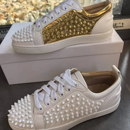 Italian Fashion Spikes Flats For Men Low Top Casual Shoes Mens White Sneakers Super Stars Style Studded Rubber Bottom Shoes