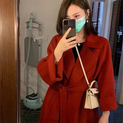 Double-sided Cashmere Big Collar Women's Coat 100% Pure Wool Reversible Woolen Coat High-End Fashion Loose Women's Wear 2026