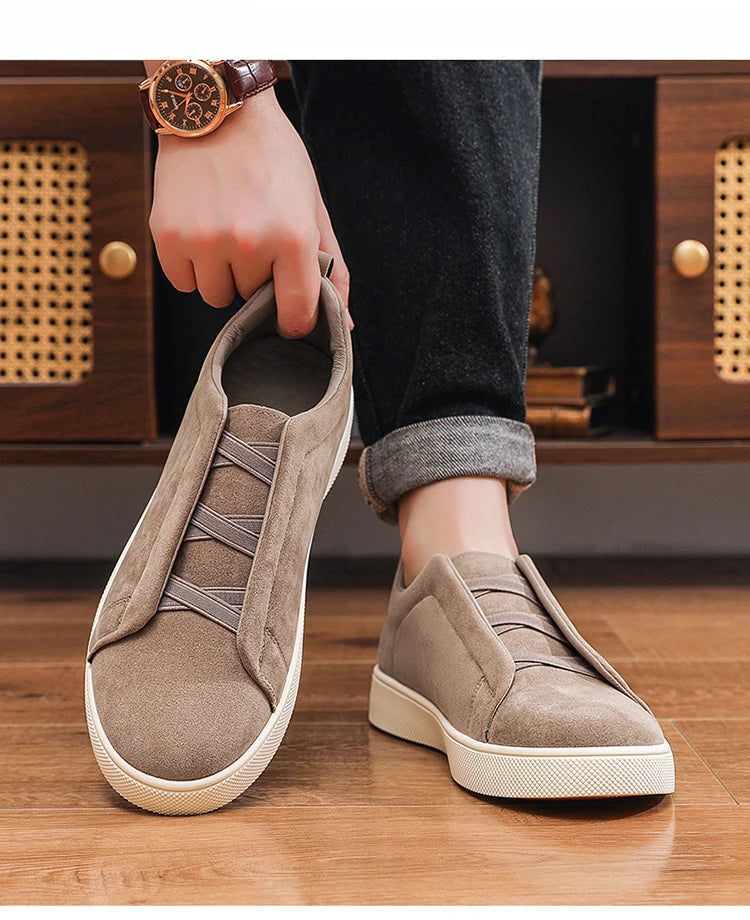 Spring men's thick soled board shoes high-quality suede leather casual sports shoes comfortable and fashionable low top shoes