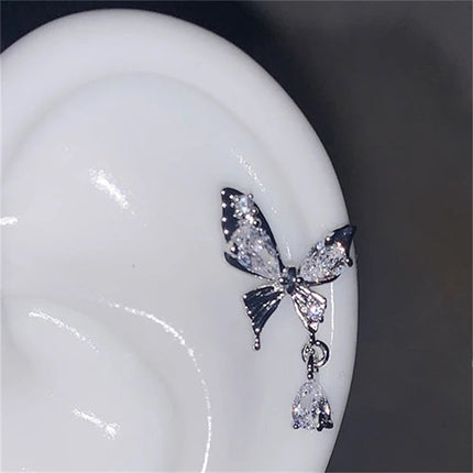 1pcs Silver Color Wing 316L Stainless Steel Ear Bone Nail for Women New Fashion Full of Rhinestone Earrings Accessories for Ear PlatiNum