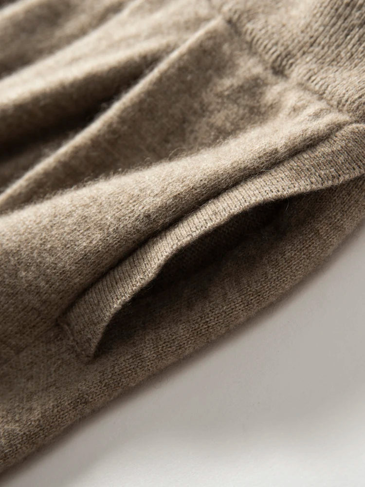 Women's Cashmere Umbrella Skirts Autumn Winter Basic Office Lady Classics 100% Cashmere Knitted A-Line High Waist Pockets Dress PlatiNum