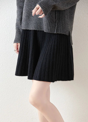 Preppy Style women's 100% Merino Wool Skirts Autumn Winter Pleated Skirt Cashmere Knitwear Short A-Line Above Knee Skirt PlatiNum