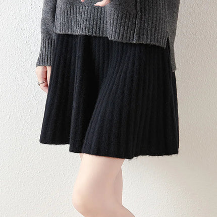 Preppy Style women's 100% Merino Wool Skirts Autumn Winter Pleated Skirt Cashmere Knitwear Short A-Line Above Knee Skirt PlatiNum