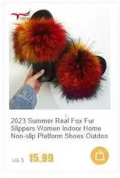 Real Raccoon Fur Slippers for Women 2023 Summer Fluffy Indoor Home Fuzzy Flat Slides Outdoor Fashion Beach Sandals Flip Flops