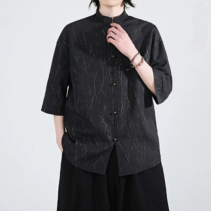 Camicia stile cinese da uomo lamina d'oro elegante vestibilità ampia camicie a maniche lunghe ispirate all'annata camicette sottili estive casual abbigliamento da uomo
