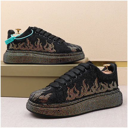 Luxury Designer Men's Rhinestone Thick Bottom Everyday All Match Shoes Causal Flats Loafers Ms Moccasins Sports Walking Sneakers