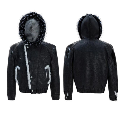 Mens Spring Jacket Pu Leather Patchwork Thickened Faux Fur Hooded Jacket Streetwear Fashion Fluffy Niche Top Men'S Clothing 2026