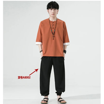 Camicie estive Uomo Stile cinese Kung Fu Tai Chi Camicette casual traspiranti tinta unita Uomo Cardigan tradizionale retrò Tang Suit