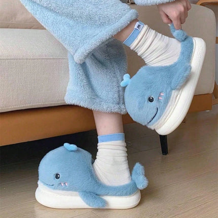 Simpatiche balene inverno nuove donne pantofola tacco morbido piattaforma pelliccia calda coperta comoda casa soffici pantofole da casa