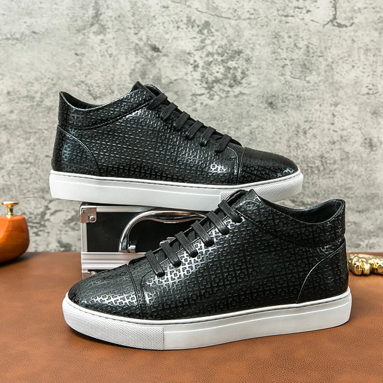 High-Quality Men Skateboard Shoes 2025 Fashion Large Size 46 Men's Leather Casual Shoes High Top Print Designer Luxury Shoes Man