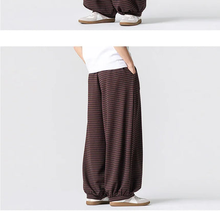Pantaloni con elastico in vita da uomo Pantaloni a gamba larga con strisce marroni da uomo Pantaloni jogger oversize comodi e traspiranti Streetwear Plus Size5XL