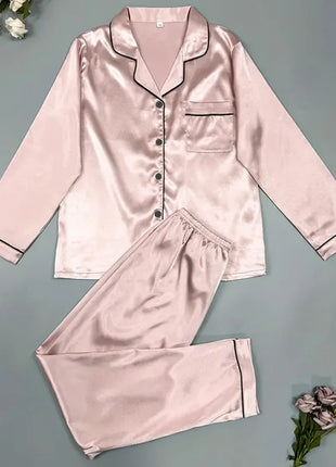 Pigiama da donna in raso di lusso Pj Set Colletto rovesciato Bottoni Top e pantaloni Indumenti da notte e pigiama per abiti estivi per la casa