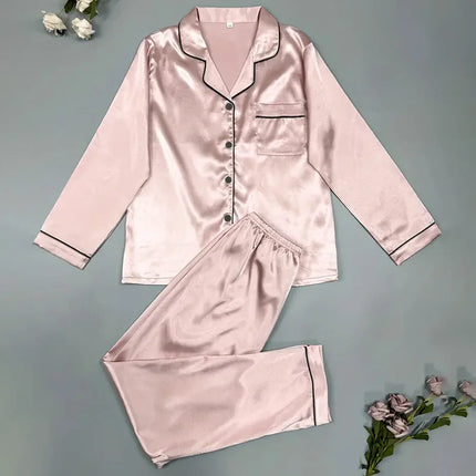 Pigiama da donna in raso di lusso Pj Set Colletto rovesciato Bottoni Top e pantaloni Indumenti da notte e pigiama per abiti estivi per la casa