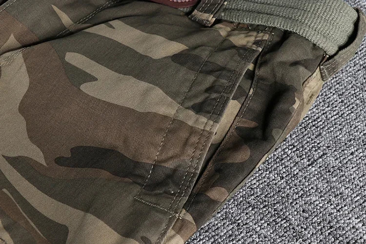 Heavyweight Camouflage Pants Men Clothing Multi-pockets Solid Color Patchworked Outdoor Trousers Retro Cargo Casual Wear Jogger