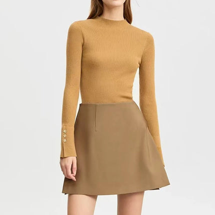 Gonne casual semplici da donna, stile coreano, a vita alta, per l'ufficio, da pendolare, a trapezio, tinta unita, abbinabili a tutto, gonne femminili