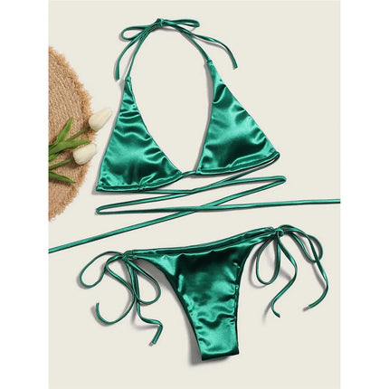 Sexy 13 colori Halter Satin Bikini brasiliano Donna Costumi da bagno Costume da bagno femminile Bikini a due pezzi Bagnante Costume da bagno Swim V4966 platinumshop