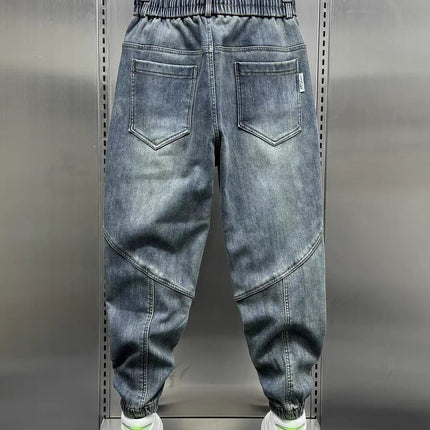 Blue Denim Jeans Loose Harem Pants Elastic Waist Cuffs Casual Spring Autumn Luxury Clothing Men korean 2024 New Men's Fashion PlatiNum