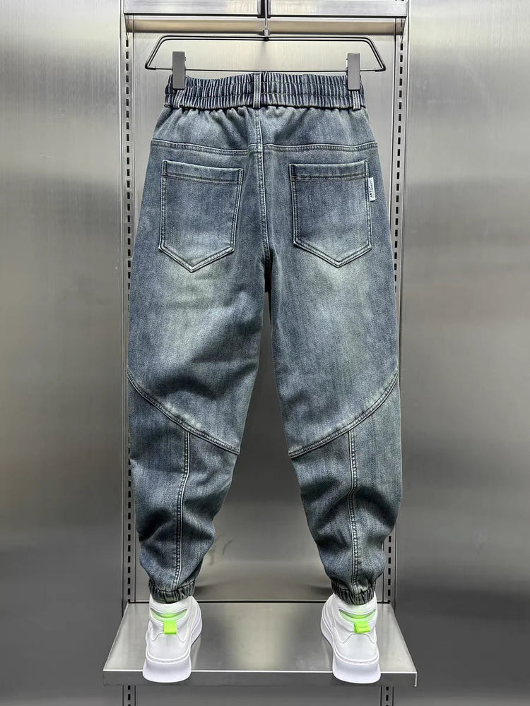 Blue Denim Jeans Loose Harem Pants Elastic Waist Cuffs Casual Spring Autumn Luxury Clothing Men korean 2024 New Men's Fashion PlatiNum
