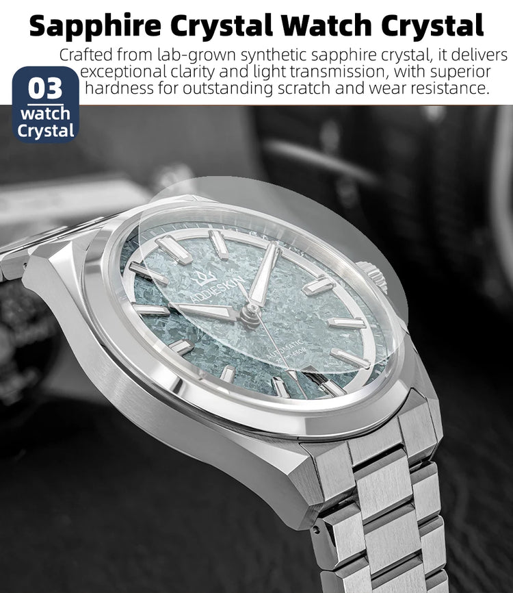AddiesKIN K006 Men Watch Sapphire Glass BGW9 Luminous 20Bar Waterproof Ice Crystal Titanium Dial 9015 Mechanical Automatic Watch