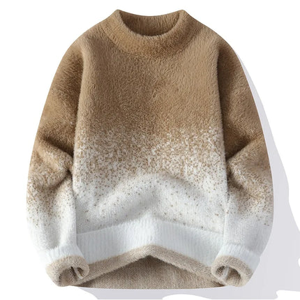 Imitation Mink Sweater for Men's Gradient Knitted Sweater for Couples Round Neck Thickened Warm Casual Pullover