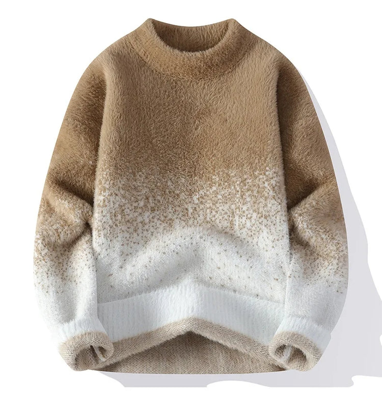 Imitation Mink Sweater for Men's Gradient Knitted Sweater for Couples Round Neck Thickened Warm Casual Pullover