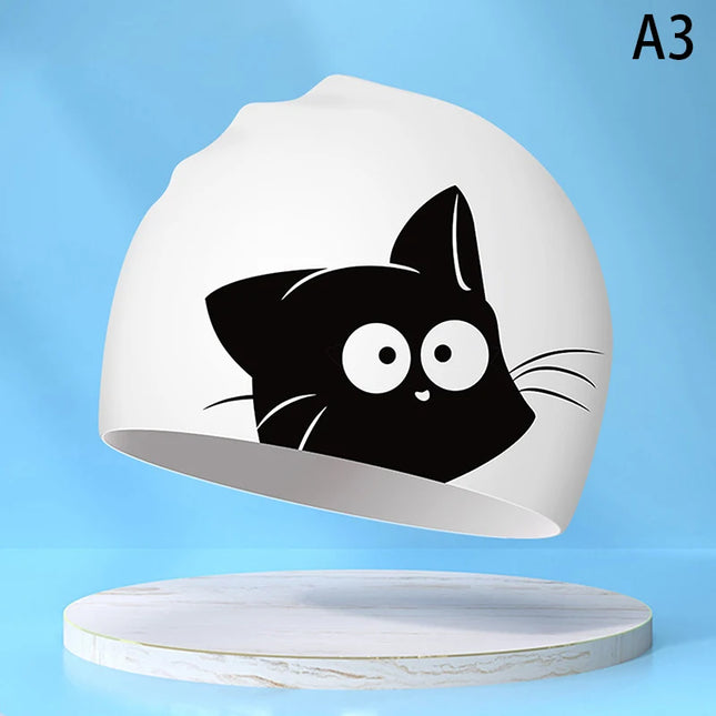 Cute Cat Swimming Cap for Long-haired Ears Protect Children Elastic Waterproof Silicone Pool Cap for Kids Bathing Cap Diving Hat