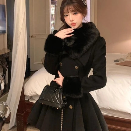 Elegant Small Fragrance Celebrity Loose Coat Moda Woolen Blends Slim Waist Mid-length Outwear Winter French Style Vintage Jacket