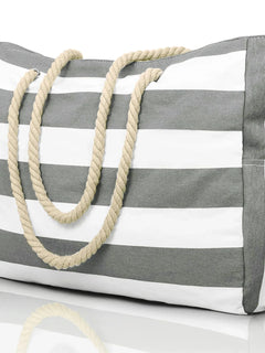 Borsa esterna a righe con cerniera per viaggi e vacanze all'aperto, in tela impermeabile e resistente alla sabbia, comoda borsa da spiaggia pieghevole