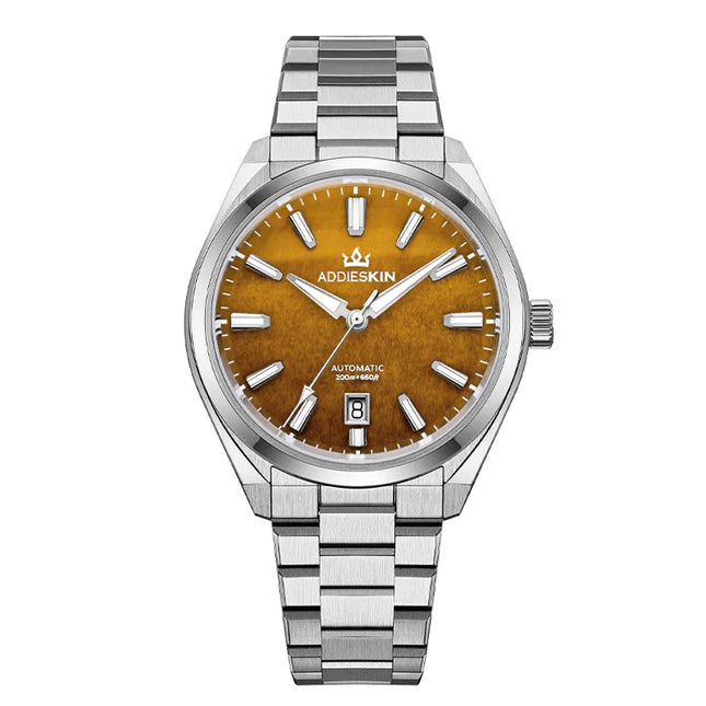 AddiesKin K010 Automatic Watch for Men Natural Tiger Eye Dial Miyota 9015 Movement Sapphire Crystal 200 Waterproof Luminous Gift