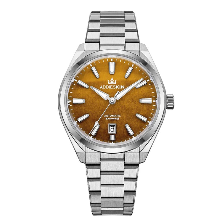 AddiesKin K010 Automatic Watch for Men Natural Tiger Eye Dial Miyota 9015 Movement Sapphire Crystal 200 Waterproof Luminous Gift