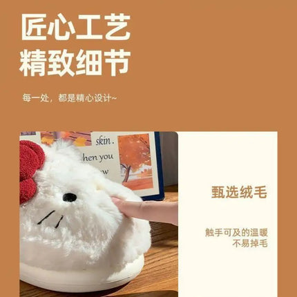 San-Rio Cute Girls Plush Slippers Cartoon Hello Kitty Winter Women Warm Cotton Shoes Female Kawaii Home Thick Sole Shoes Outdoor