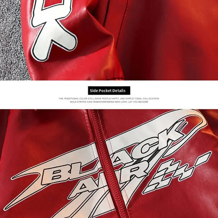 2026 New Men's American Racing Style Printed Leather Jacket Fashion Stand Collar Motorcycle Biker Coat Casual Outerwear PU