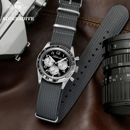 ADDIESDIVE Men's Chronograph Quartz Watch 37mm Bubble Glass 100m Waterproof Watches Ceramic Bezel BGW9 Luminous Sport Wristwatch