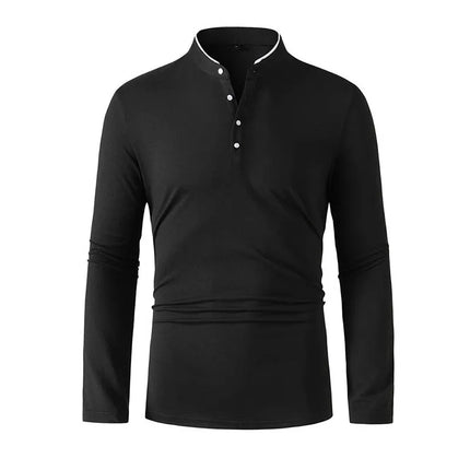 2025 New Men's Casual and Fashionable Solid Color Long Sleeve Stand-Up Collar T-Shirt Versatile and Comfortable Summer Top