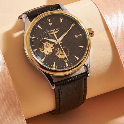 LONGLUX Automatic Watch Elegant Style Wholesale Mechanical Wristwatches Skeleton Rome Waterproof Mens Watch Men Gift