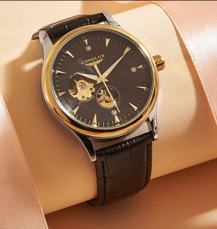 LONGLUX Automatic Watch Elegant Style Wholesale Mechanical Wristwatches Skeleton Rome Waterproof Mens Watch Men Gift