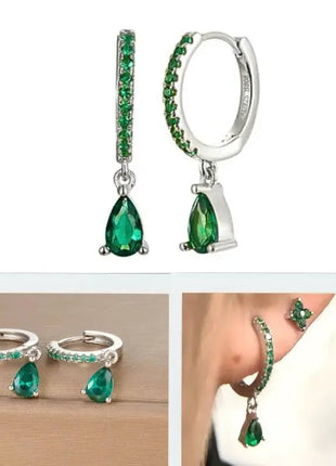 925 Sterling Silver Needle Green Zircon Gold Earrings Heart Hoop Earrings for Women Delicate Stud Earrings Luxury Jewelry Gifts PlatiNum