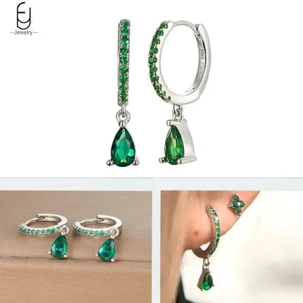 925 Sterling Silver Needle Green Zircon Gold Earrings Heart Hoop Earrings for Women Delicate Stud Earrings Luxury Jewelry Gifts PlatiNum