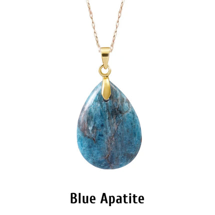 New Fashion Natural Stone Crystal Pendant Teardrop Simple Pendant Necklace Earrings Making Jewelry With Chain collar PlatiNum