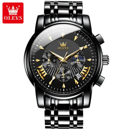 OLEVS Orologi al quarzo da uomo Orologi di marca in acciaio inossidabile Orologio sportivo impermeabile per uomo Cronografo con fasi lunari platinumshop