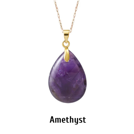 New Fashion Natural Stone Crystal Pendant Teardrop Simple Pendant Necklace Earrings Making Jewelry With Chain collar PlatiNum