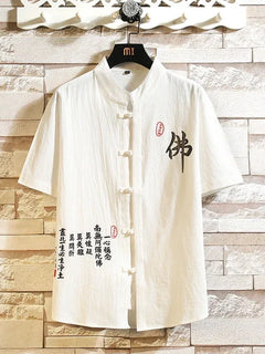 Top da uomo in stile cinese Tang Suit Lino solido tradizionale Kung Fu Manica corta Respiro in cotone Tipo cinese Camicia Hanfu Plus Size5XL
