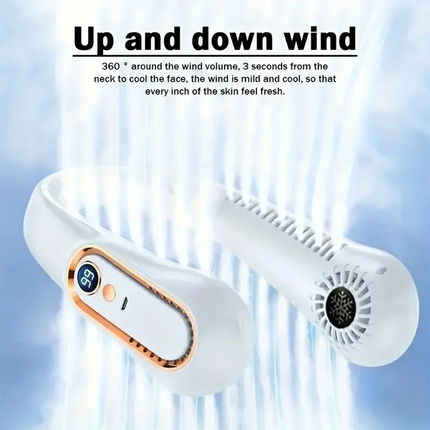 2025 Nuovi best seller Ventilatore da collo indossabile Condizionatore d'aria portatile Ventilatore da collo senza lama Dispositivo di raffreddamento dell'aria 5 marce e schermo a LED