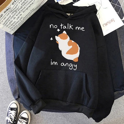 Funny Cute Cat Sweatshirt for Women Aesthetic Y2k 90s Hoodies Harajuku Graphic Pullovers 2000s Ulzzang Gothic Streetwear Female