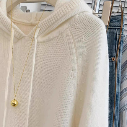 Hooded loose pullover 100%cashmere sweater  versatile solid-color wool knitted base layer for women 2025 new autumn and winter PlatiNum