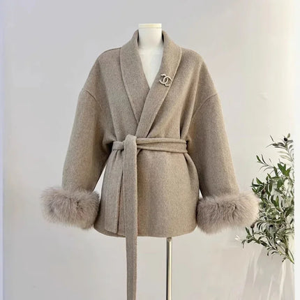 BJTZ Fox Fur Classic Long Double-Sided Pure Wool Coat For Women 2025 New Autumn Winter High-End Woolen Jacket