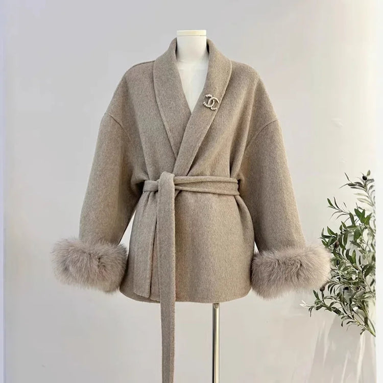 BJTZ Fox Fur Classic Long Double-Sided Pure Wool Coat For Women 2025 New Autumn Winter High-End Woolen Jacket