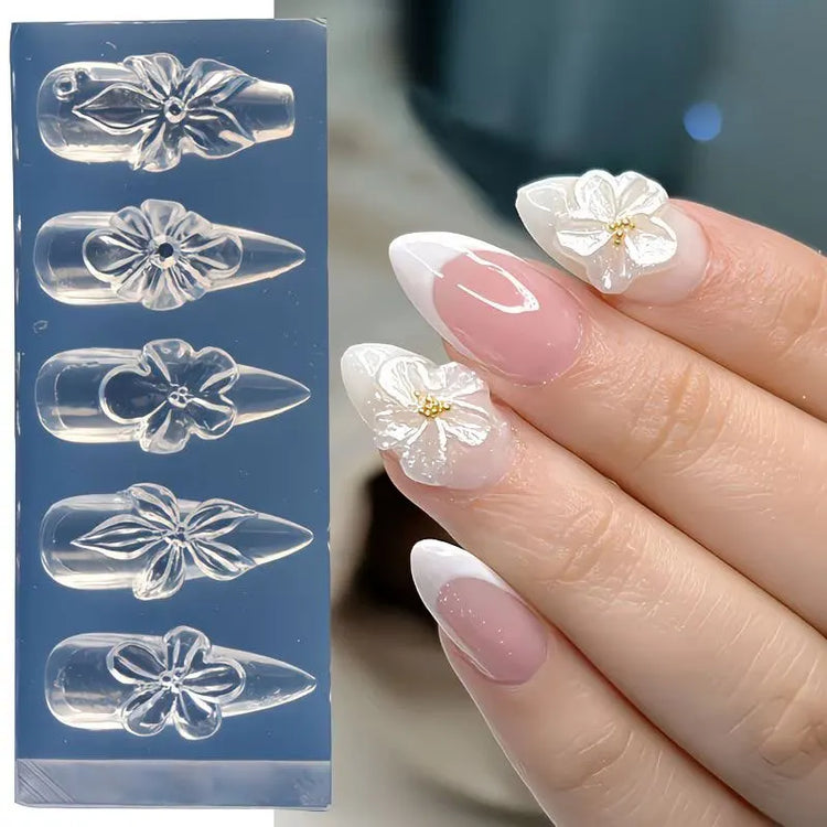 3D Flower Silicone Nail Mold Lily & Hibiscus Petals Carving Template Gel Polish Stencils for Spring Summer Manicure Decor 2027