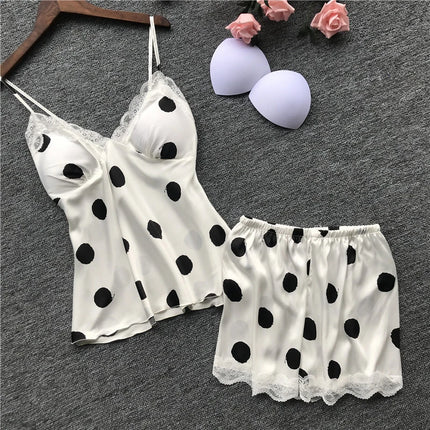 Nuovo set di biancheria intima da donna in due pezzi, composto da canotta e pantaloncini in raso a pois, stile europeo e americano, semplice e casual.